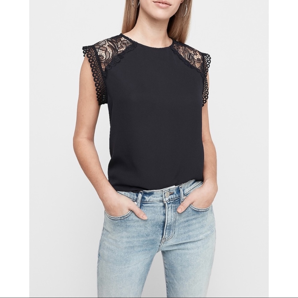 EXPRESS Navy Lace Shoulder Top